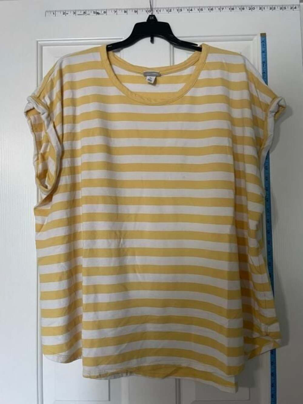 Ava & Viv Yellow Stripes Short Sleeve Shirt